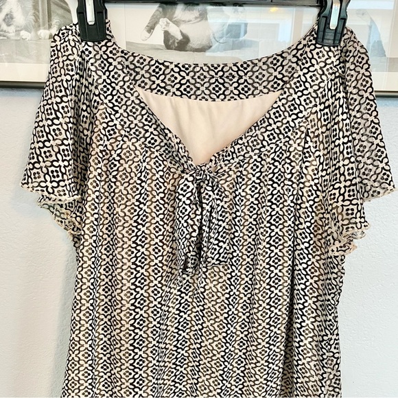 Sara Michelle Black & Cream Ruffle Sleeve Casual Workwear Blouse Top, Size L - Picture 9 of 13